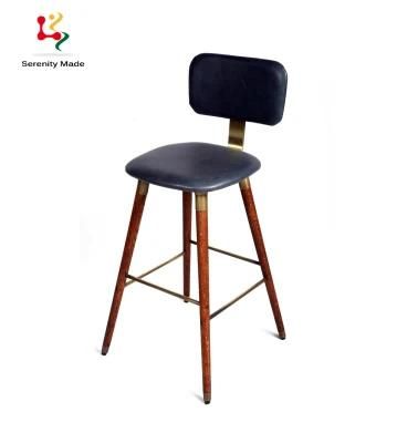 Modern Furniture Cafe Wood Frame Leather Bar High Chair