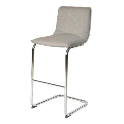 Simple Comfortable PU Leather Seat Bar Stools Square Chrome Legs Bar Chair