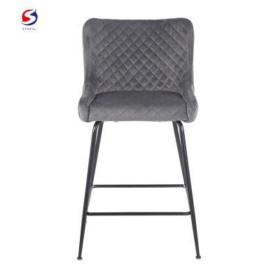 High Quality Light Brown Metal Spring Leg Modern Velvet Bar Chair with Stool Legs