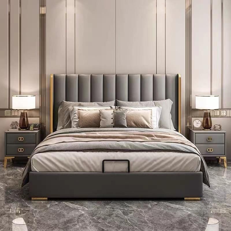 Hot Sale Latest Modern European Bedroom Furniture Set Luxury Design Leather Double King Size and Queen Size Bed