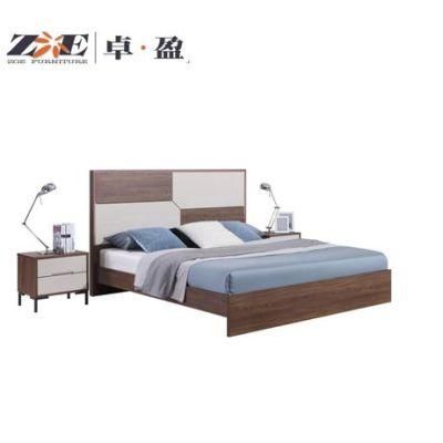 Bedroom Sets Furniture MDF Material Wooden Walnut Color Modern Hotel Furniture with LED Light