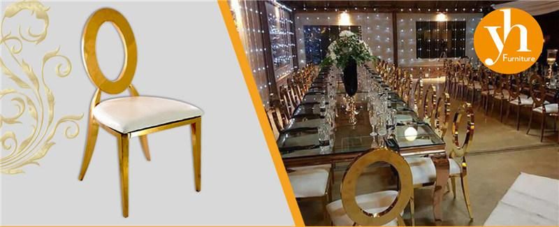 Luxury Banquet Furniture Golden Steel Frame Round Hole Back Wedding Bride Gold Metal Dining Chairs