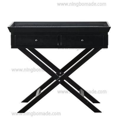 Effortless Hamptons Style Furniture Black Poplar Wood Small Knocked Down Console Table
