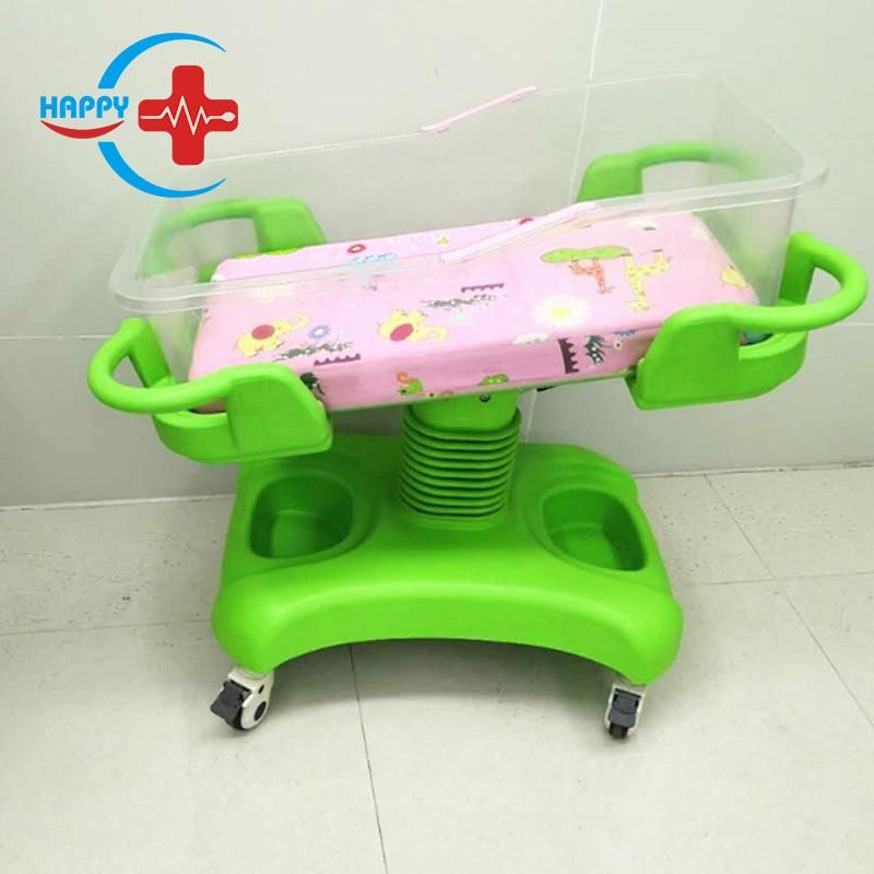 Hc-M024 Inclination Angle and Height Adjustable by Gas Spring ABS Deluxe Baby Cart Medical Trolley Price Hospital Baby Bed