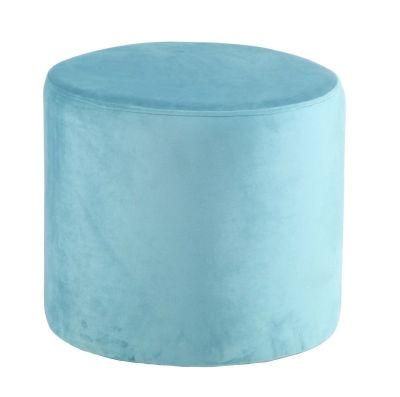 Simple Design Blue Ottoman Velvet Stool Column Dining Chair Round Velvet Ottoman