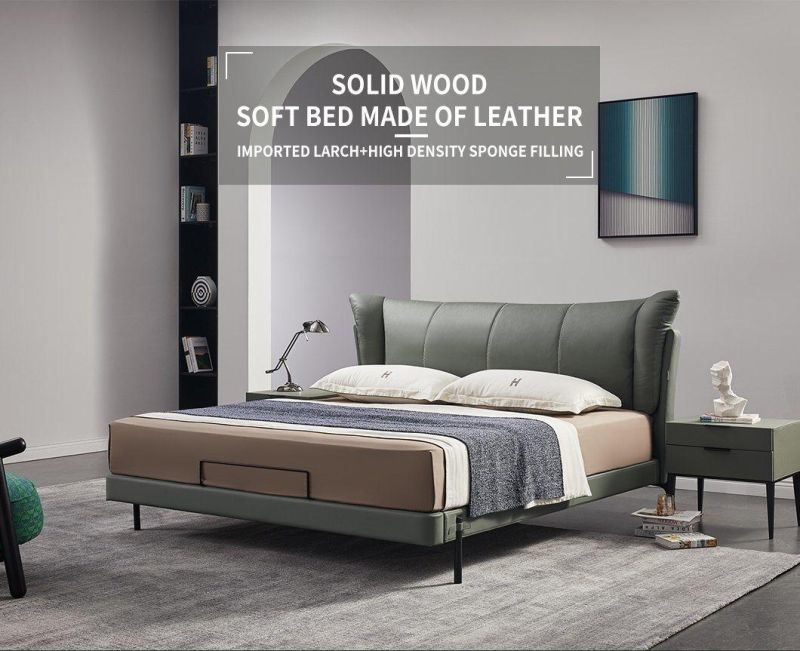 2021 New Design Solid Wood Soft Leather Bedroom Bed
