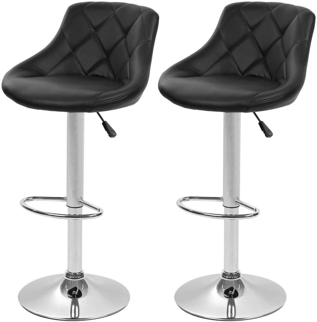 Chair Bar Stools Modern Square PU Leather Adjustable Barstools with Arms and Back Bar Chairs 360° Swivel Stool White