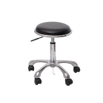 School Lab Furniture Adjustable Height Black PU Leather Metal Stool with Wheel Foot