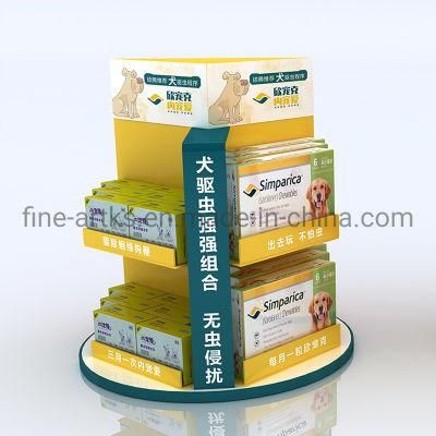 Custom Revolving 2 Tiers Acrylic Brochure Medicine Display Stand for Pet Shops