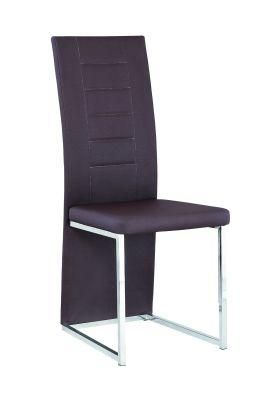 Brown PU High Back Chrome Legs Dining Chair
