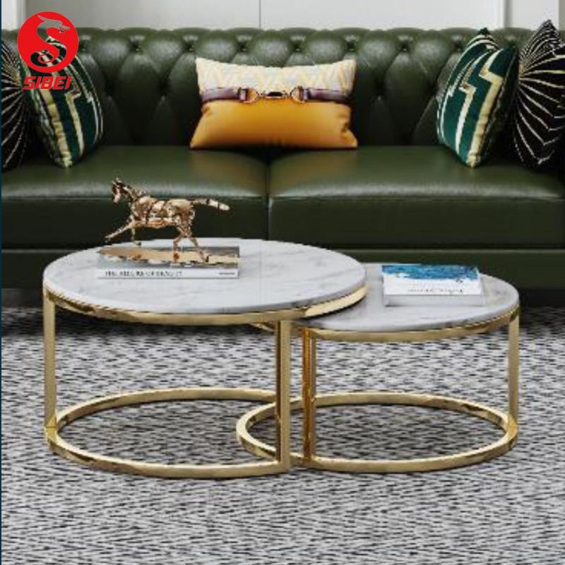 Luxury Furniture White Marble Top Tea Table Concrete Coffee Table Stone Coffee Table Round Set