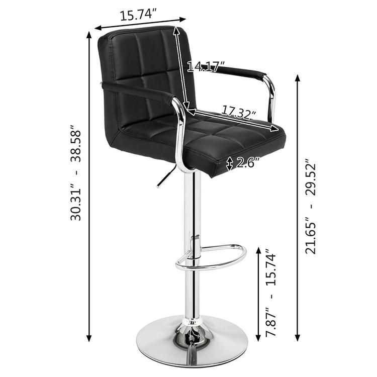 Custom Color Black Bar Stools Classic Stainless Steel PU Leather Bar Chair Modern