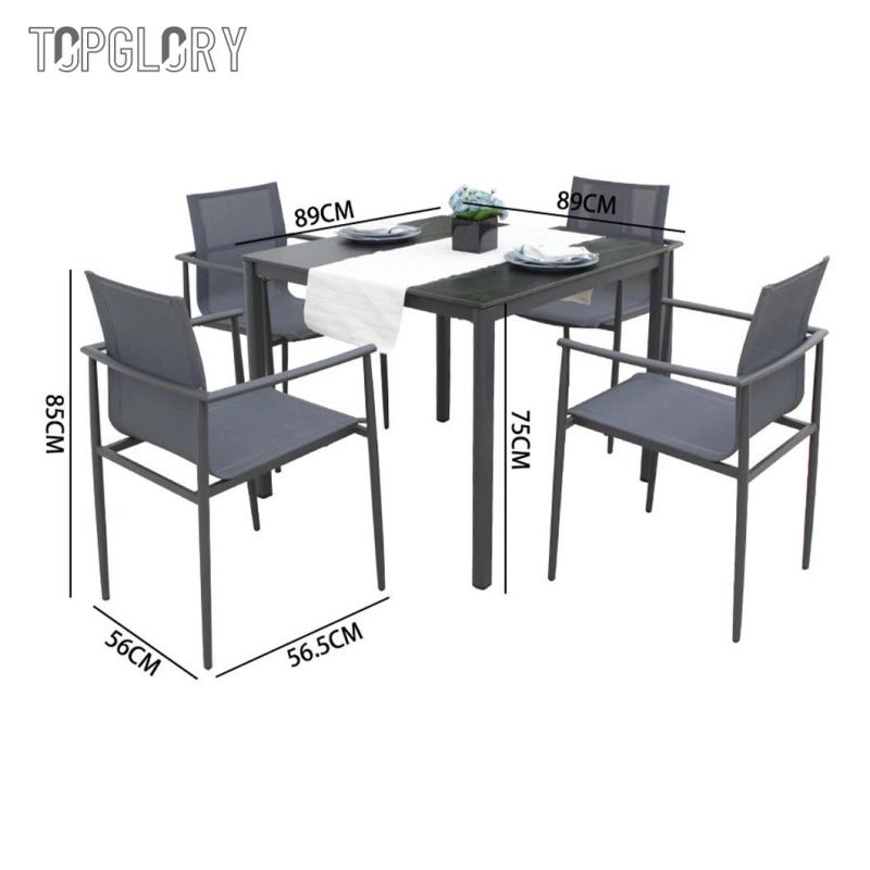 Wholesale Modern Outdoor Furniture Stainless Steel Tube Frame Armrest Design Imported Dining Table and Chair