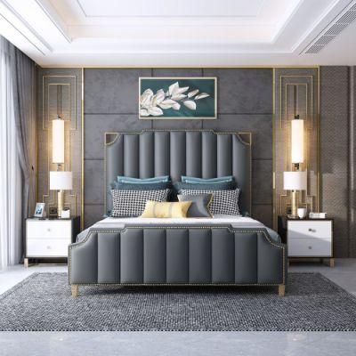 Manufacture New Grey Modern Bedroom Furniture Beds Double China Factory Wooden Bed