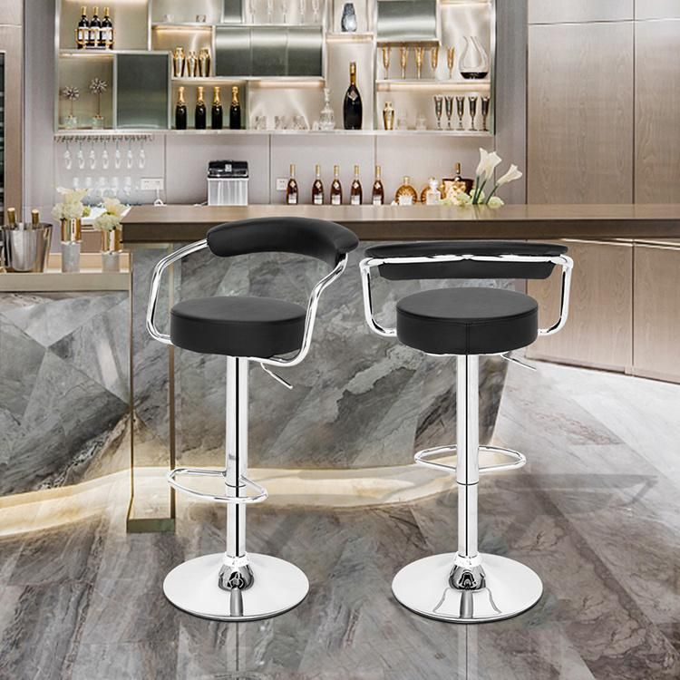 Hot Sale Nordic Modern Leather Fabric Wood High Bar Furniture Stools Bar Chairs with Armrest