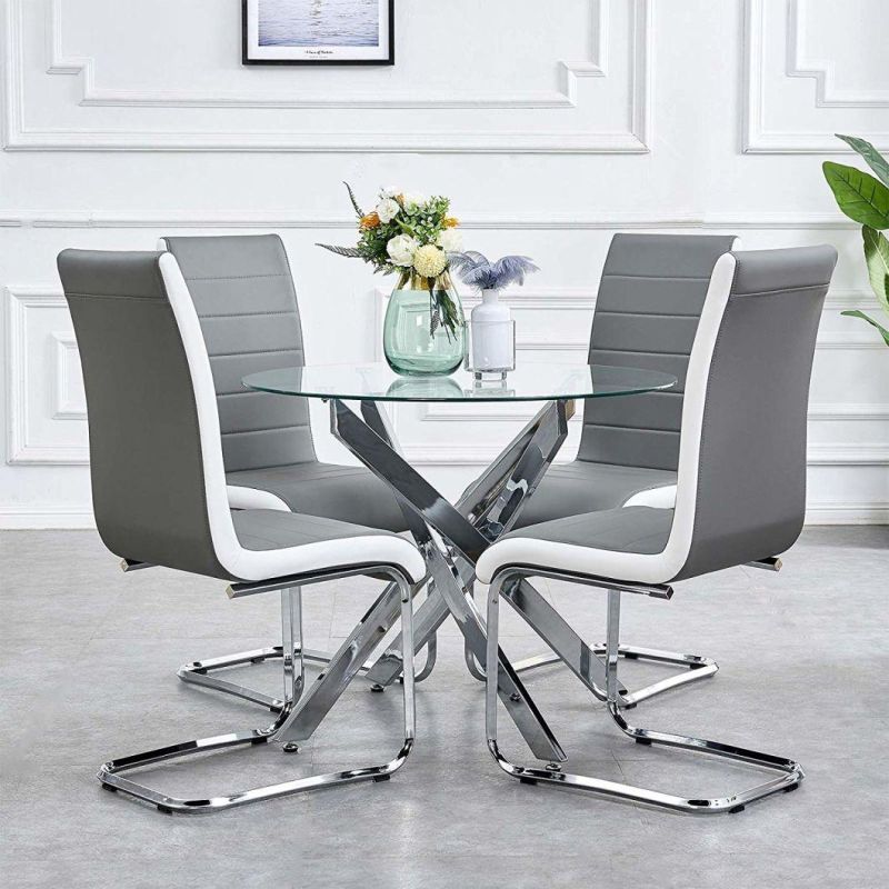 Modern Home Restaurant Office Furniture PU Leather Dining Chair with Electroplating Legs