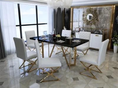 Luxury Living Room Furniture Set Tempered Glass Marble Top Dining Table Metal Restaurant Chair