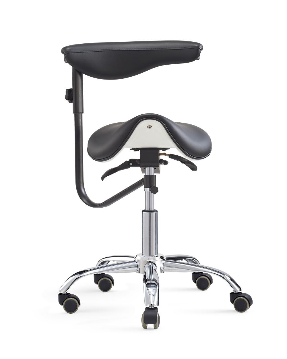 2021 New Dental Saddle Assistant′s Stool with Armrest PU Leather Height Adjustable
