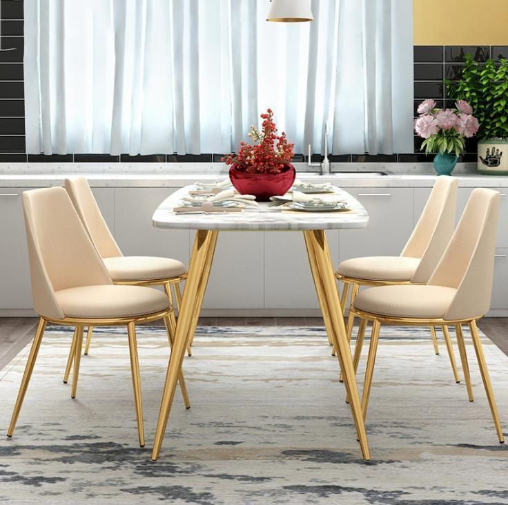 Nordic Restaurant Casual Marble Leather Dining Table with Chair Sets