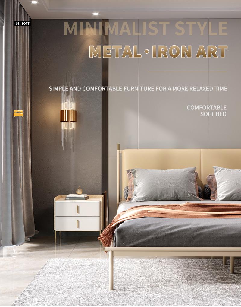Luxury Home Furniture Bedroom Set Steel Base Leather Bed