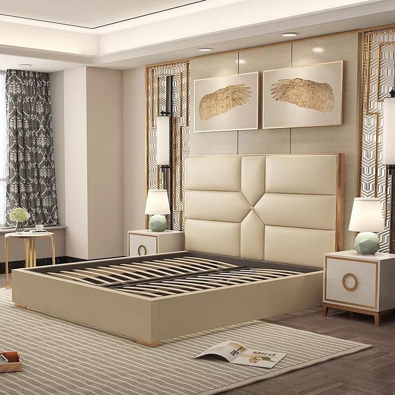 Modern Home Furniture Wooden Leg Double King Size Leather Bed