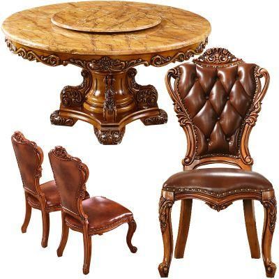 Marble Top Round Dining Table with Leather Dining Chairs and Sideboard in Optional Furnitures Color