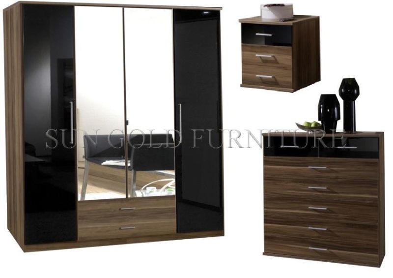 Modern Home Wooden Bedroom Furniture Swing Mirror Door Wardrobe