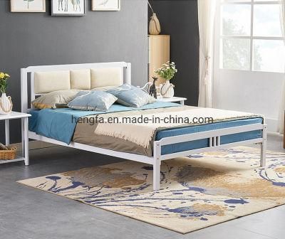 Modern Full Size Luxury Leather Cushion Headboard Metal Double Bed