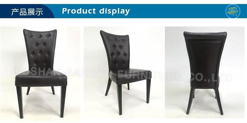 Stacking Design High Back Black PU Leather Wood Grain Dining Chair