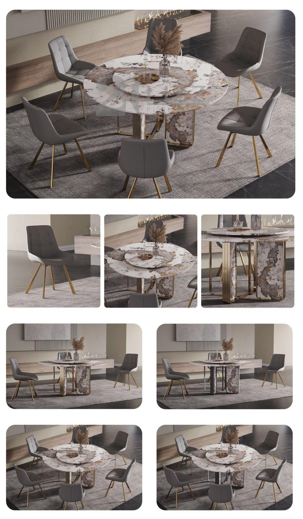 Italian Design European Luxury Round Dining Table Set with 6 Chairs