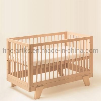 Household Multi-Functional Foldable Solid Wood Baby Furniture Crib with Guardrail