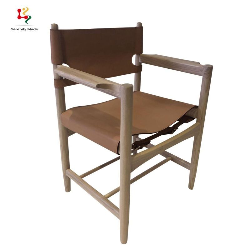 Unique Japanese Style Wooden Frame Leather Back and Seat Home Restaurant Chair