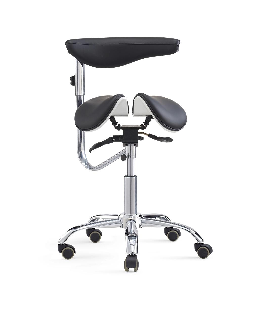 PU Leather Medical Dentist Saddle Chair Foot Controlled Mobile Doctors′ Stool