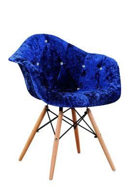 Blue Velvet Seat Wood Legs Bar Chair