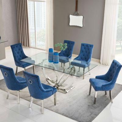 Blue Fabric Silver Metal Legs Dining Chair for Dining Room