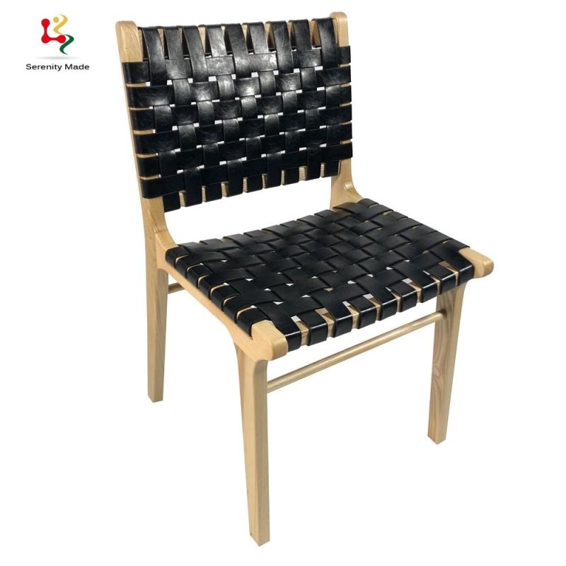 Fashion Style Teak Wood with PU or Leather Twig Braiding Restaurant Dining Chair