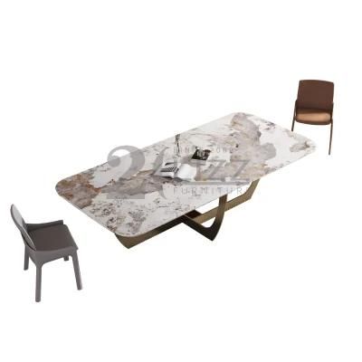 Metal Feet Ceramic Top Popular Rectangle Luxury Dining Table &amp; Charis