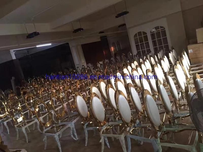 Rental Wedding Banquet Ice Stacking Gold Stainless Steel Phoenix Dining Chairs