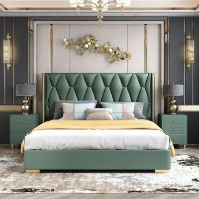 Luxury Home Leather Cama Bedding Furniture Set Mattress Tufted Wooden King Size Bedroom Bed