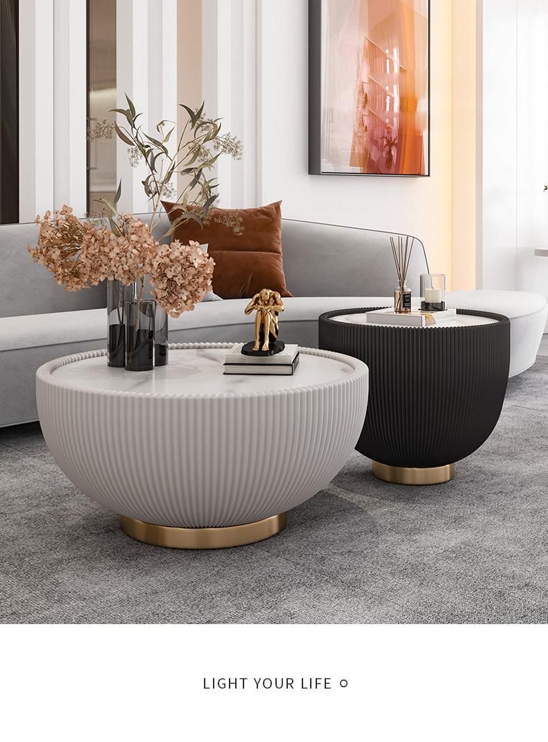 New Design PU Leather Sintered Stone Bowl Coffee Table Set