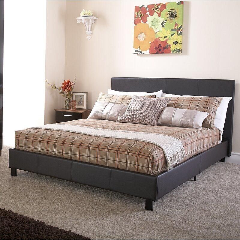 Modern Home Furniture Full Size Bedroom PU Leather Bed with Bent Wood Slat