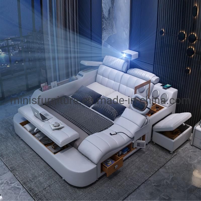 (MN-MB96) Home Bedroom Furniture Fabric Bed with Bluetooth/Recliner/Desk/Safe/Cabinets/Bookshelf