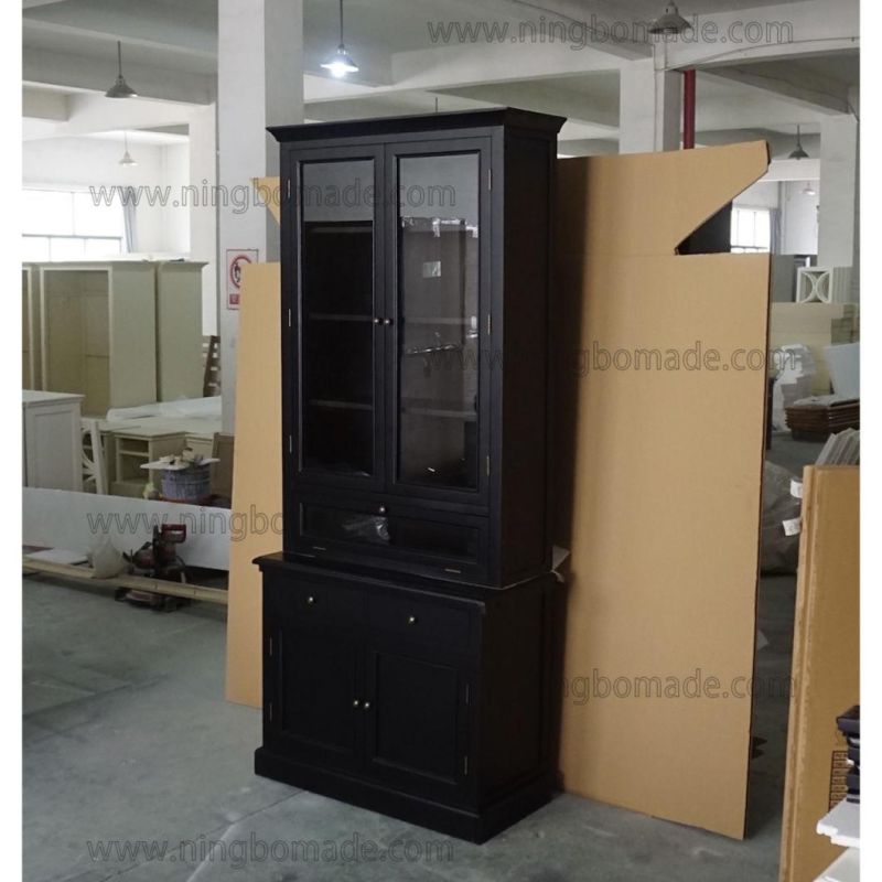 Classic Contemporary Interiors Furniture White/Black Poplar Wood 3 Glass Doors Cupboard Base Cabinet