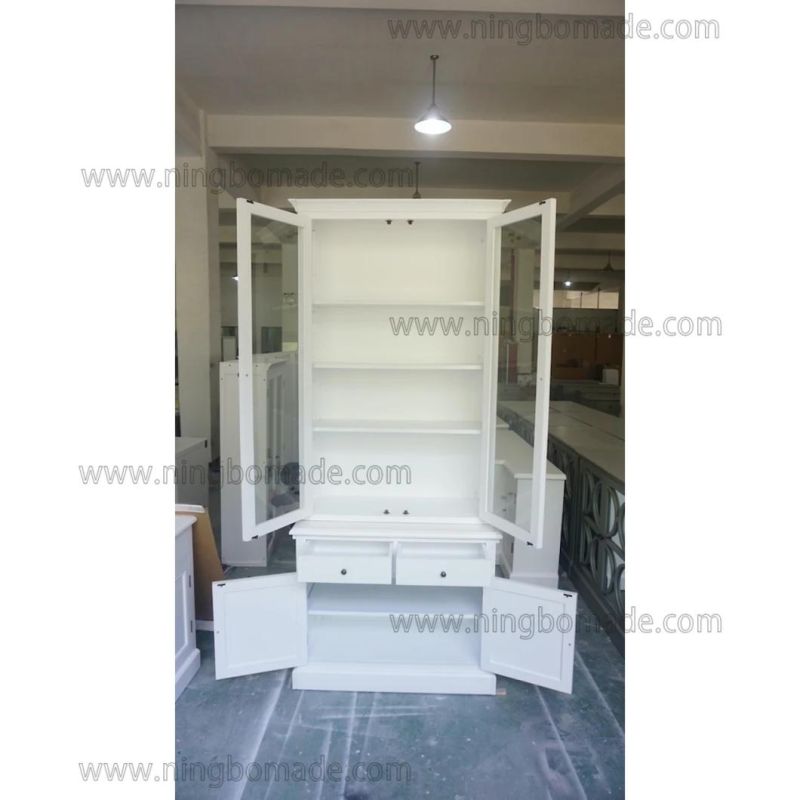 Classic Contemporary Interiors Furniture White/Black Poplar Wood 2 Glass Doors Cupboard Base Cabinet