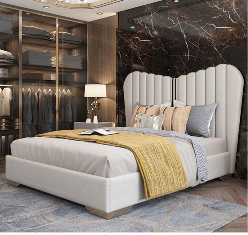 Modern Luxury Bedroom Furniture Bedroom Set King Size Solid Wood Genuine Leather Bed