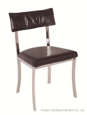 Crocodile Pattern Stainless Steel Dining Chair with Leather Backrest