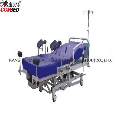 Blue Pink Color Ldr Electric Hand Control Adjusted Medical Hospital Obstetric Delivery Bed with Guardrail and Footrest