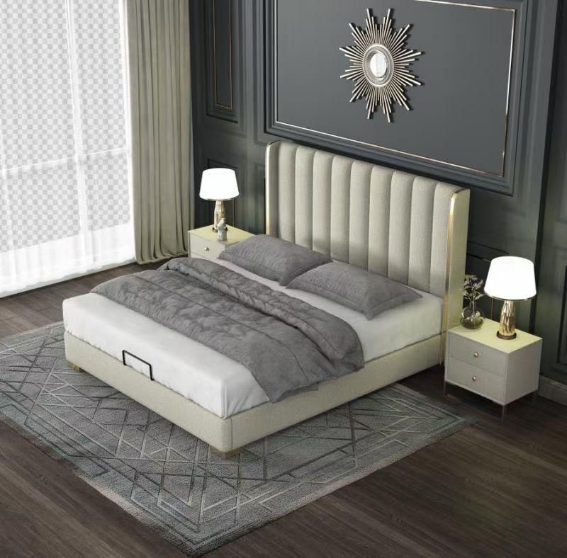 Hot Sale Latest Modern European Bedroom Furniture Set Luxury Design Leather Double King Size and Queen Size Bed