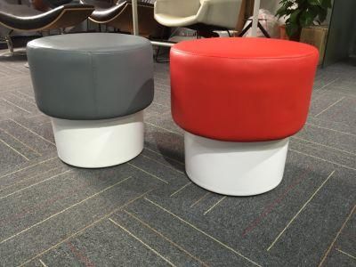 Leather Upholstery Round Pouf Stool with Fiberglass Base