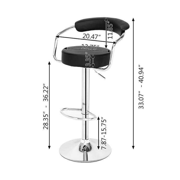 Upholstery Bar Chair Inside Powder Coated Gas Lift Bar Stool Swivel Adjustable Height PU Leather Bar Chair with Back Support